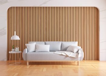 wooden flooring lucknow Gray sofa in living room interior with copy space for mock up, 3D rendering
